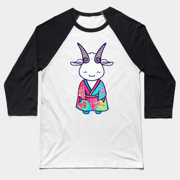 Japanese goat in kimono Baseball T-Shirt by Japanese Fever